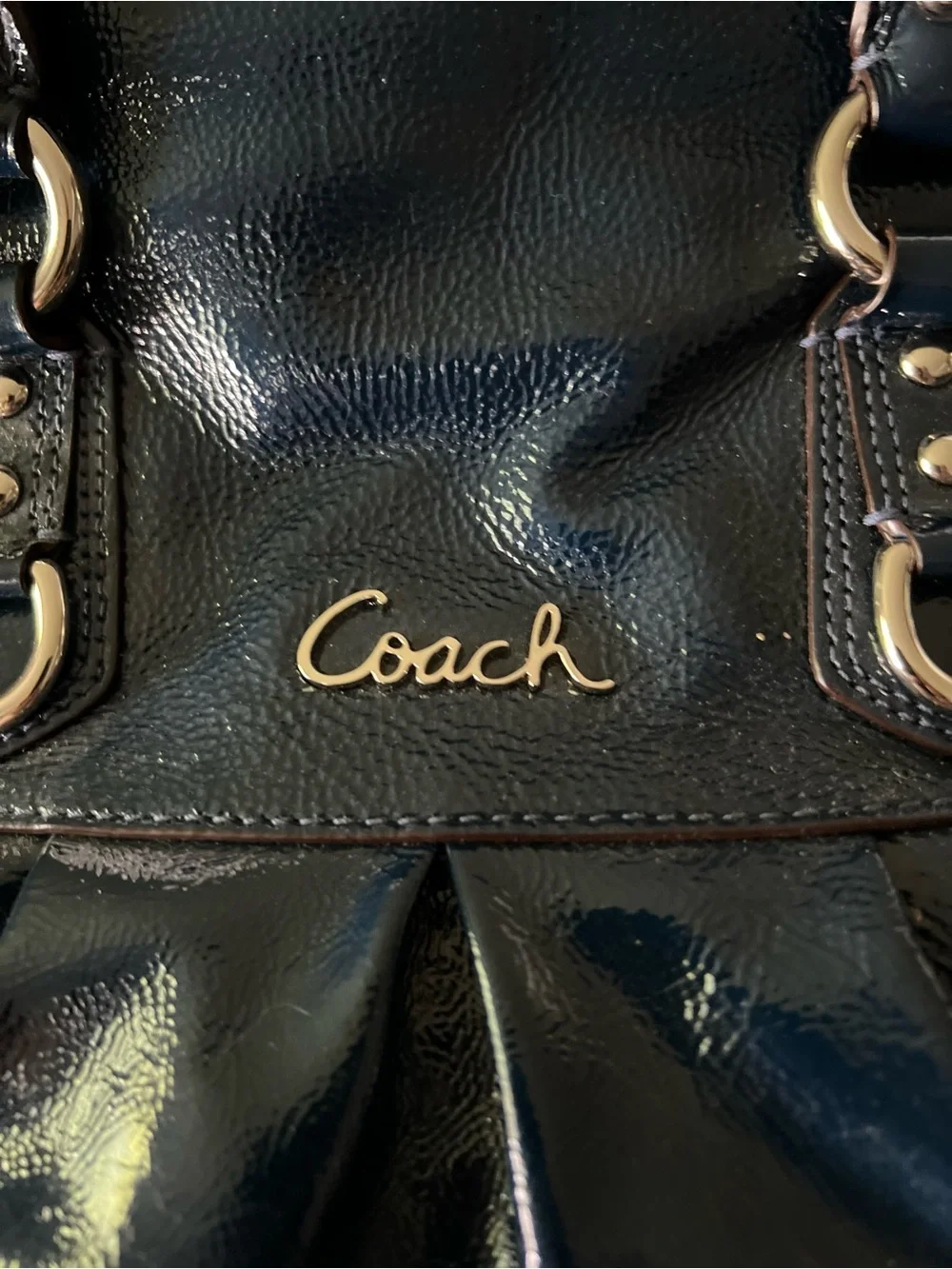 Coach Patent Leather Satchel in Navy Blue
